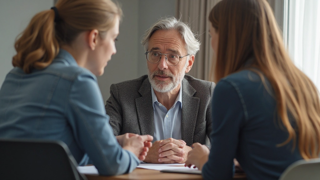 Familjemediator som hjälper två föräldrar att lösa vårdnadskonflikter