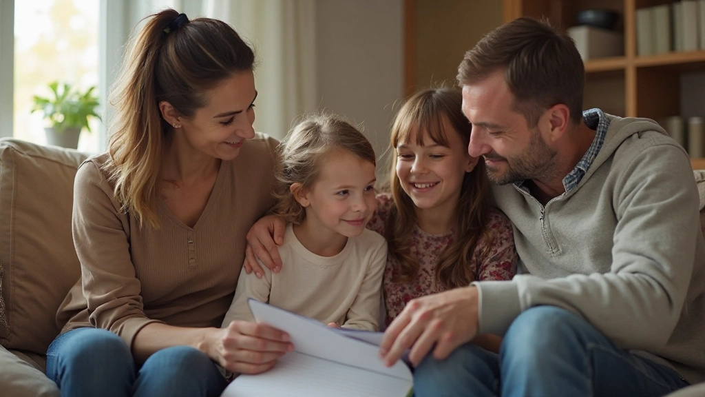 Två föräldrar och barn som diskuterar gemensam vårdnadsplan